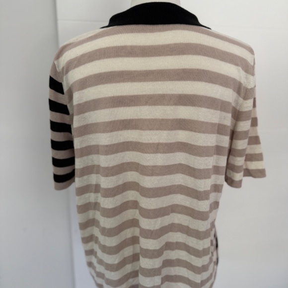 AKRIS Punto Striped Linen Collard Polo Short Sleeve Top - Picture 4 of 10